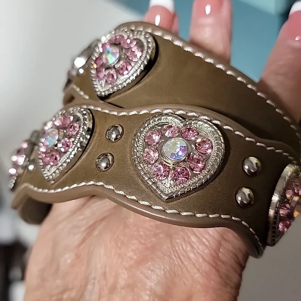 Nocona western scalloped heart youth belt size 24 brown pink N4427044 *